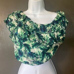 Tropical Green Leaf Print Women's Top sz L